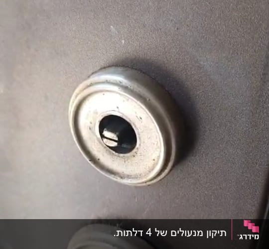 תקריב של צילינדר ומנעול עליון המורכבים על דלת כניסה
